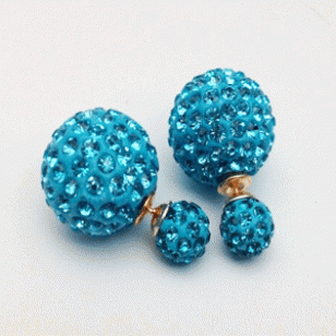 Dubbele klei oorbellen licht blauw & kristallen